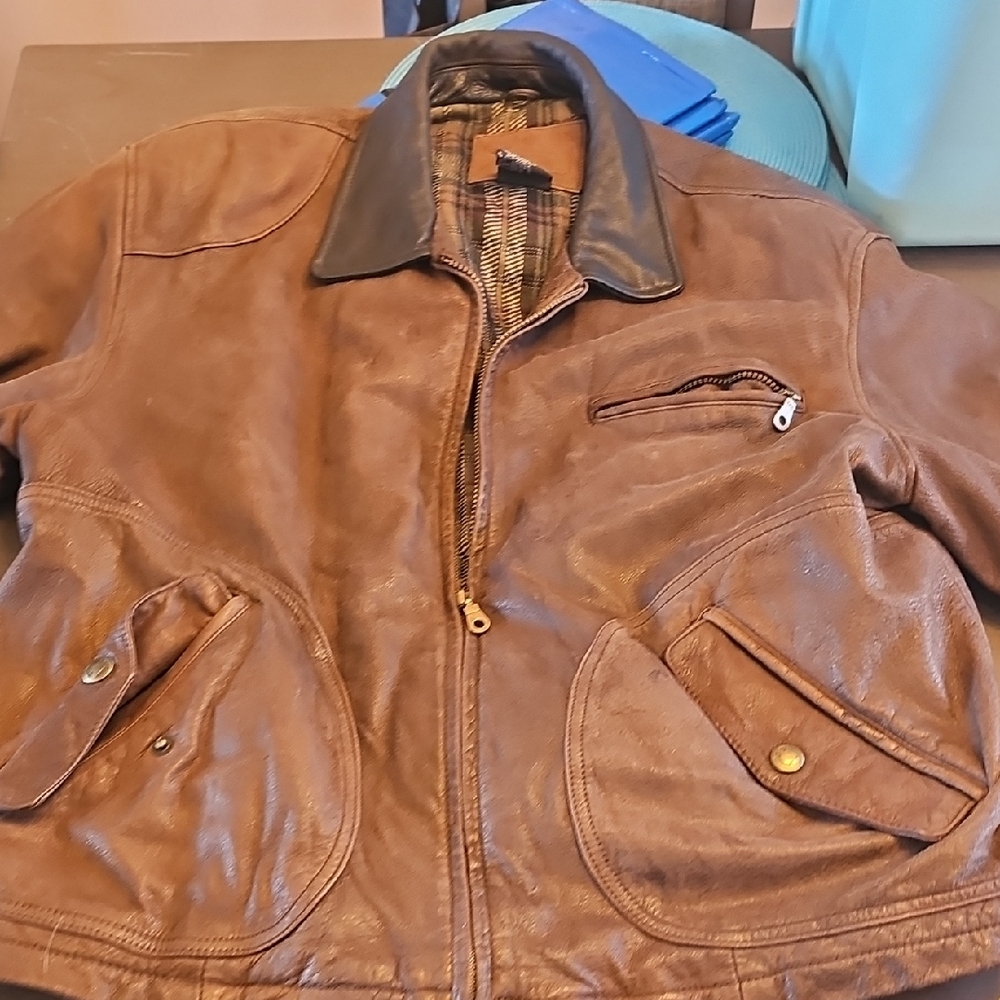 St. John's Bay Leather Brown Bomber Jacket XL